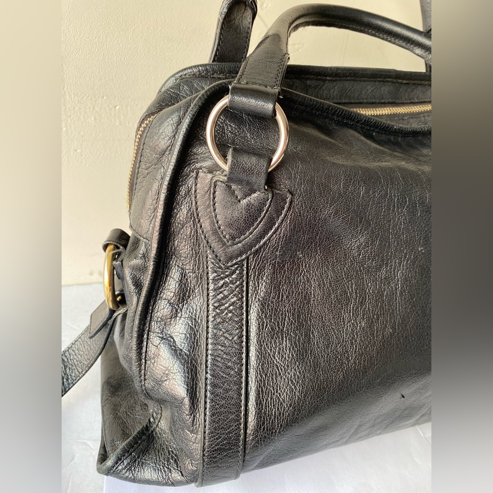 Marc Jacobs Black Shiny Goatskin Leather Baroque Satchel Bag Gold Hardware Y2K - Picture 6 of 16